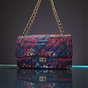 Y2K Graffiti Print Quilted Shoulder Bag